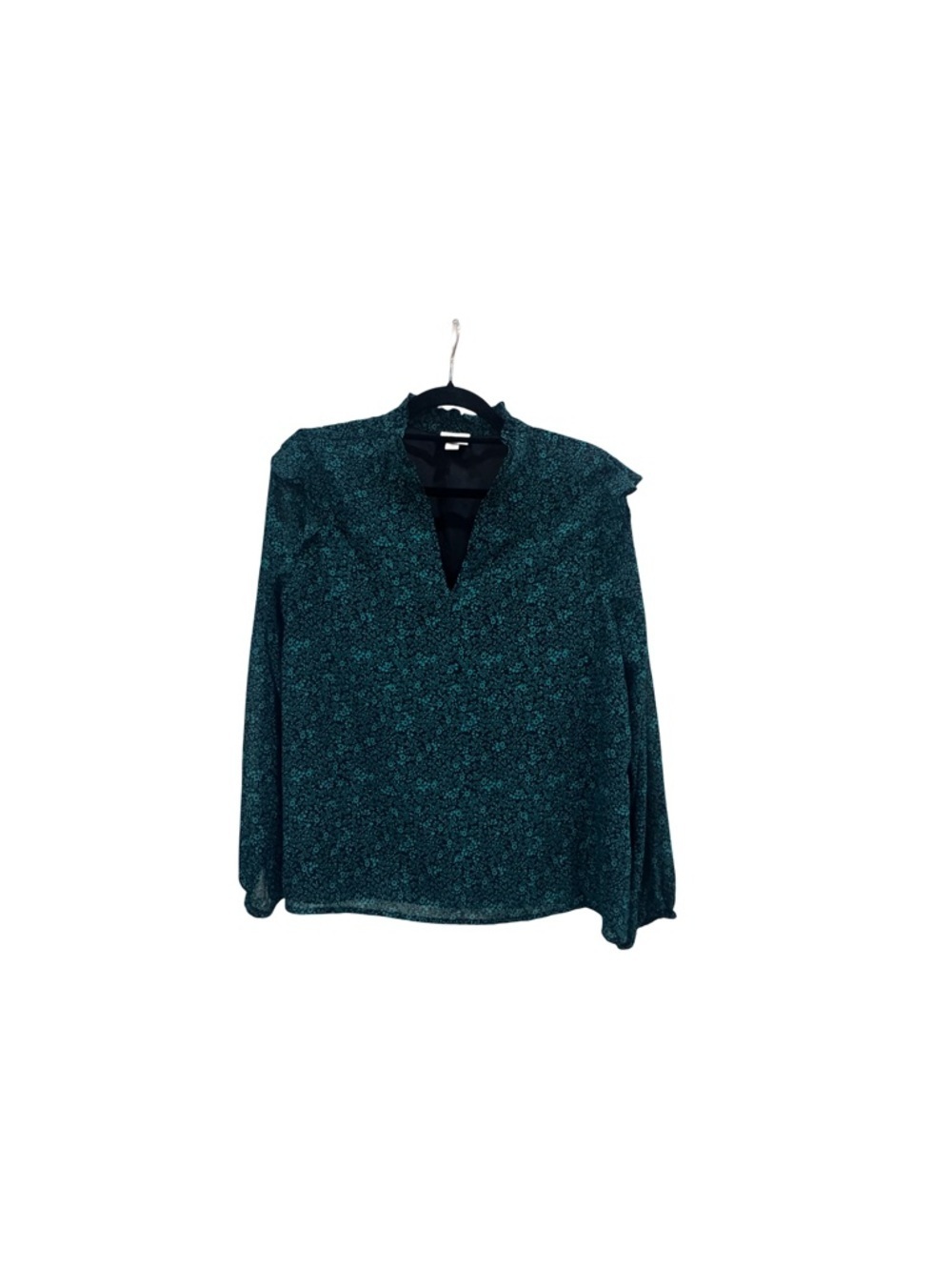 J. Crew Factory Teal Floral-Print Long-Sleeve Blouse